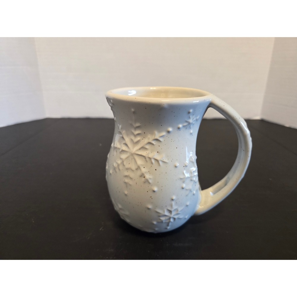 Hallmark Snowflake Mug White Speckled Ceramic Embossed Winter Coffee Cup